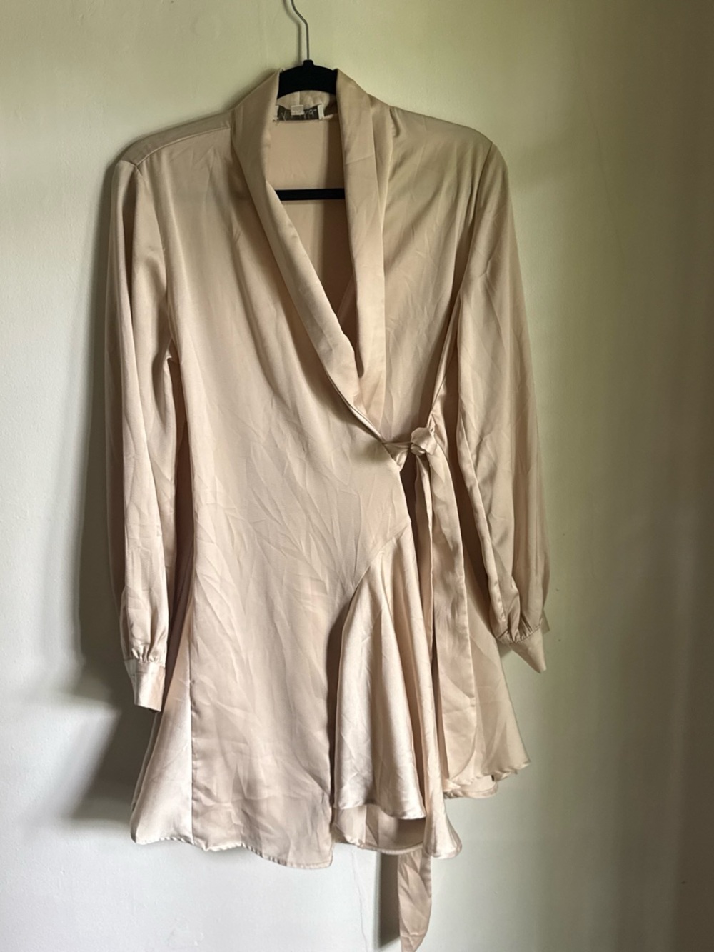 Pinch Cream Satin Wrap Mini Dress